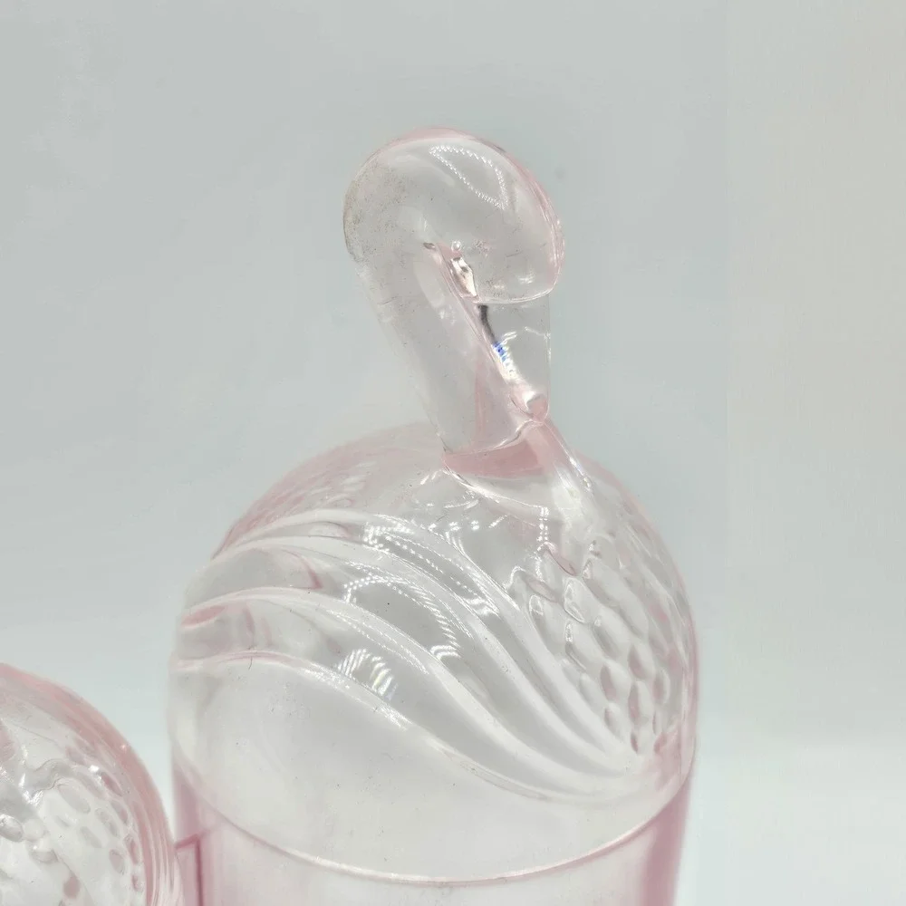 Vintage Rare Flamingo Pink Plastic Cotton Ball and Q Tip Holder Vanity Dresser